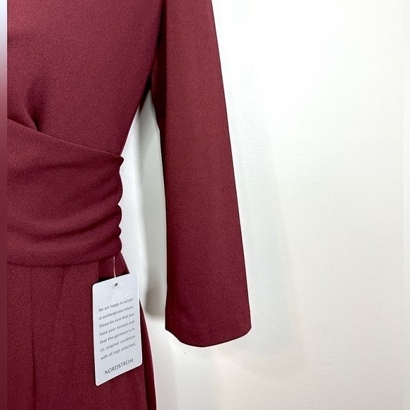 NWT After Six 6814 V-Neck 3/4 Sleeve Full Length Crepe Formal Gown Burgundy XXS - Picture 9 of 16